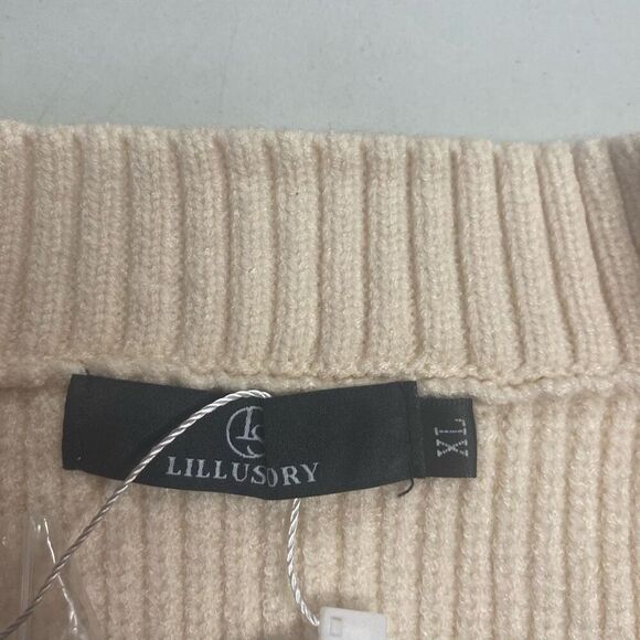 LILLUSORY Women’s Soft Knit Oversized‎ Short Button Down Sweater Cardigan XL TAN - Picture 11 of 14